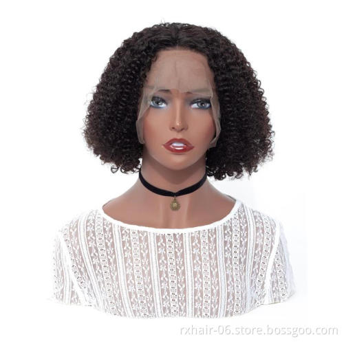 Hot Sale Transparent Lace Frontal Closure Kinky Curly Wig Human Hair,Pre Plucked Brazilian Short Bob Curly Wig With Baby Hair